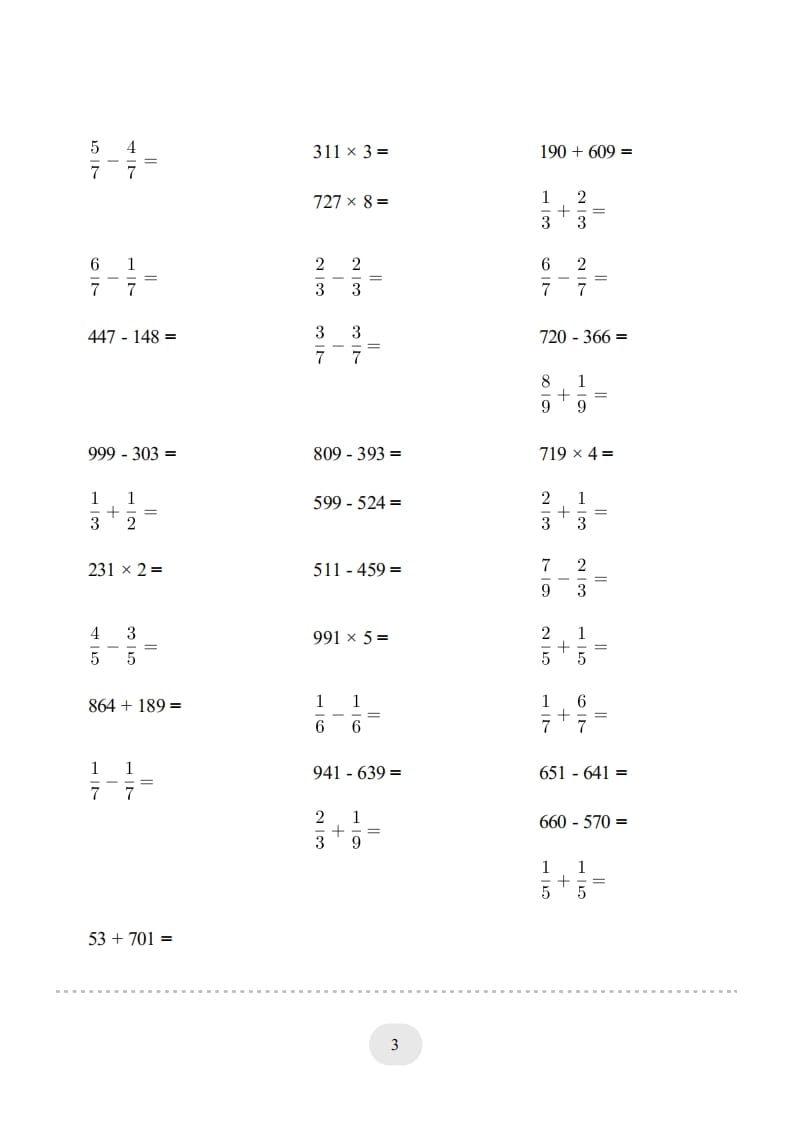 图片[3]-三年级数学上册口算题(【总复习】)1000题（人教版）-淘课榜
