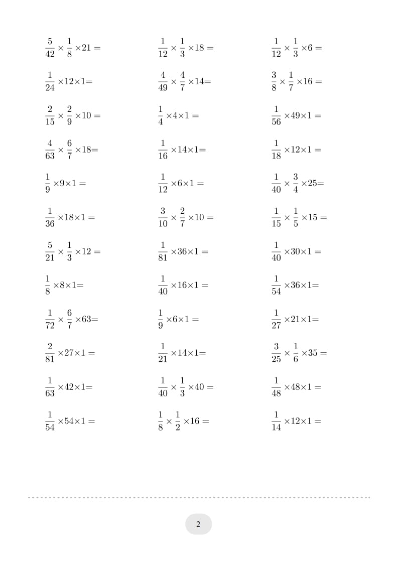 图片[2]-六年级数学上册▲口算题（分数与整数连乘）连打版（人教版）-淘课榜
