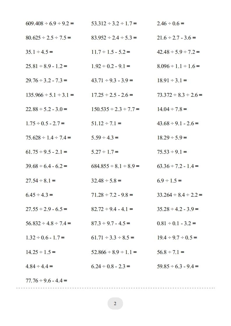 图片[2]-五年级数学上册▲口算题（小数除法）连打版（人教版）-淘课榜