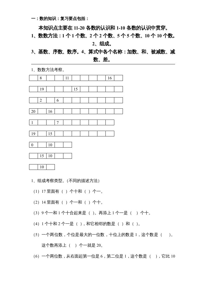 一年级数学上册专题训练—填空题（苏教版）-淘课榜