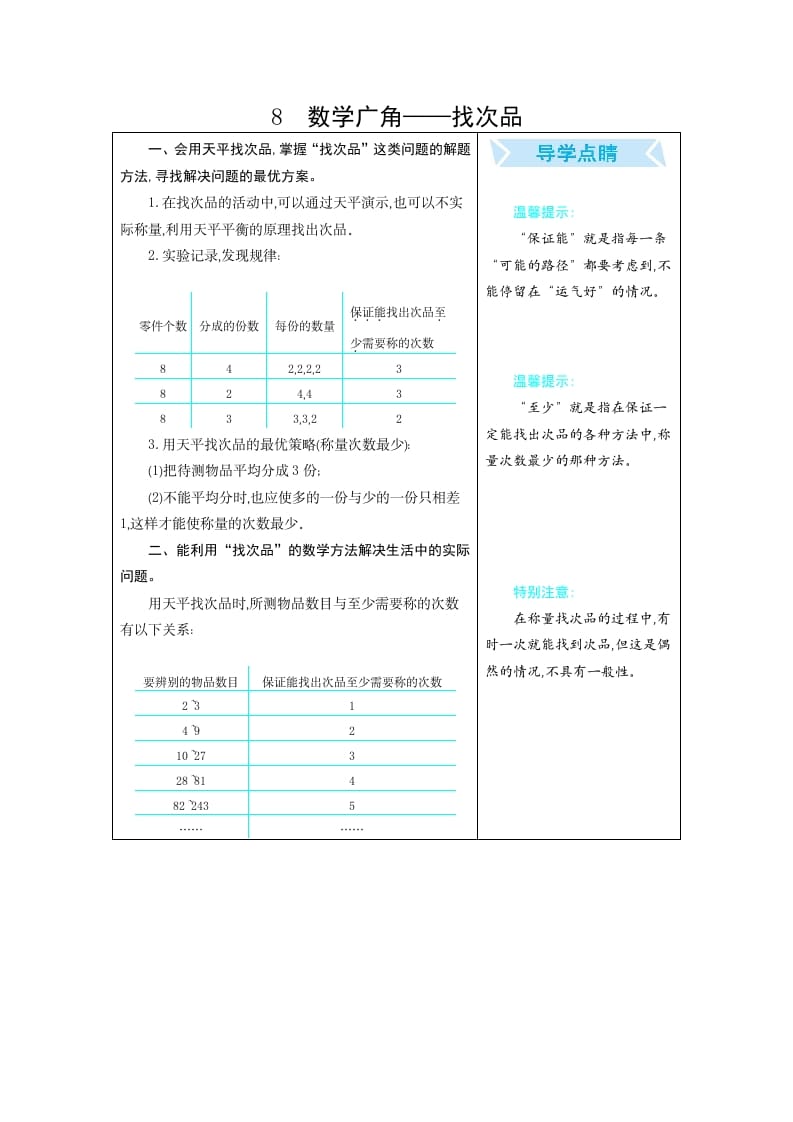 五年级数学下册8广角–找次品-淘课榜