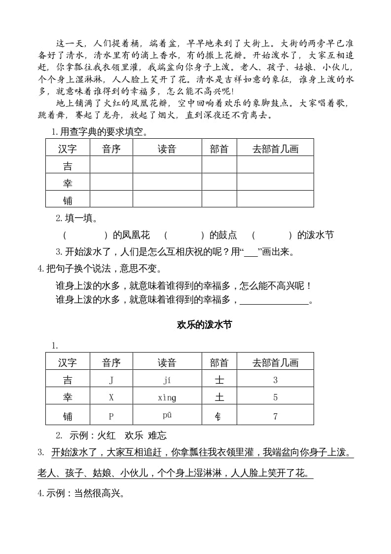 图片[2]-二年级语文上册类文阅读—17难忘的泼水节（部编）-淘课榜