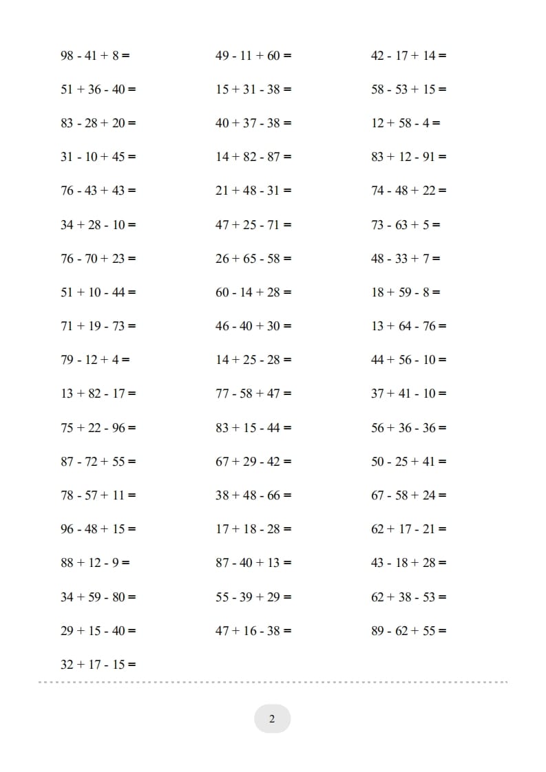 图片[2]-二年级数学上册口算题(加减混合)1000题（人教版）-淘课榜