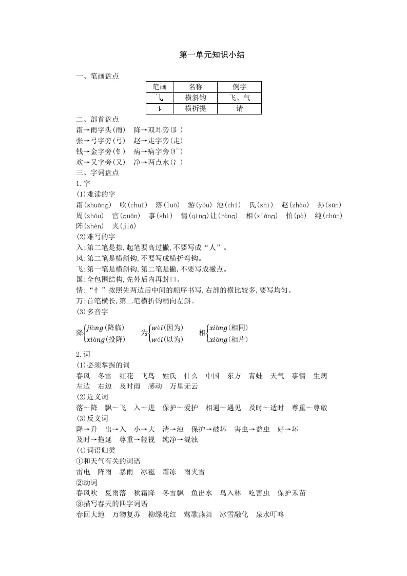 一年级语文下册第一单元知识小结-淘课榜