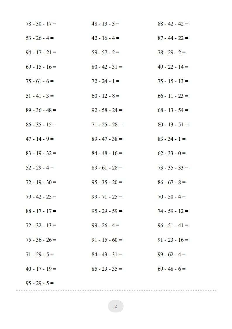 图片[2]-二年级数学上册口算题(连减)1000题（人教版）-淘课榜