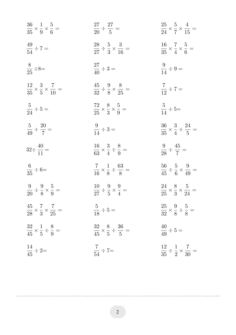 图片[2]-六年级数学上册▲口算题（分数除法）连打版（人教版）-淘课榜