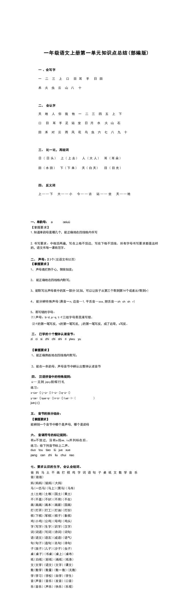 一年级语文上册11单元知识点汇总（部编版）-淘课榜