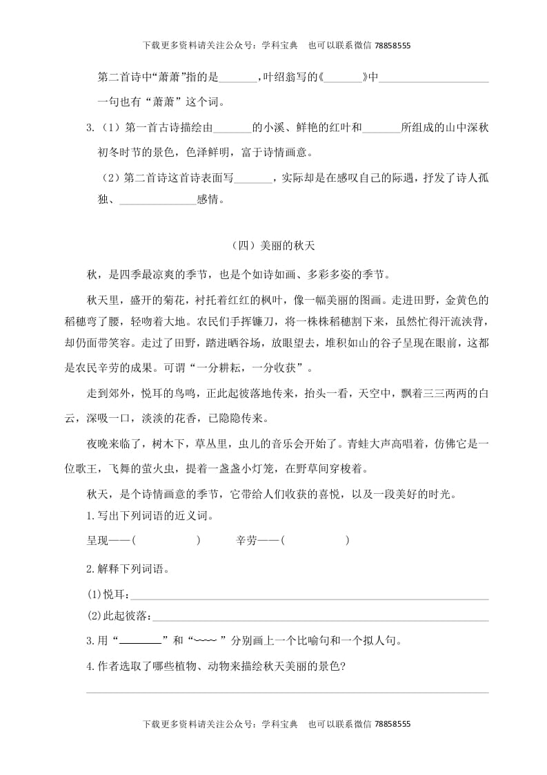 图片[3]-三年级语文上册课外阅读训练（含参考答案）（部编版）-淘课榜