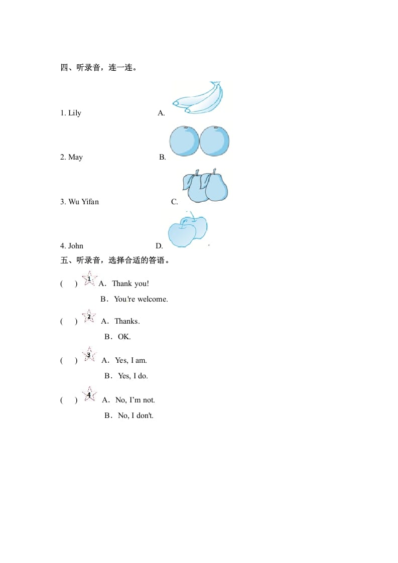 图片[2]-三年级英语下册Unit5DoyoulikepearsPartA同步听力训练人教PEP版-淘课榜