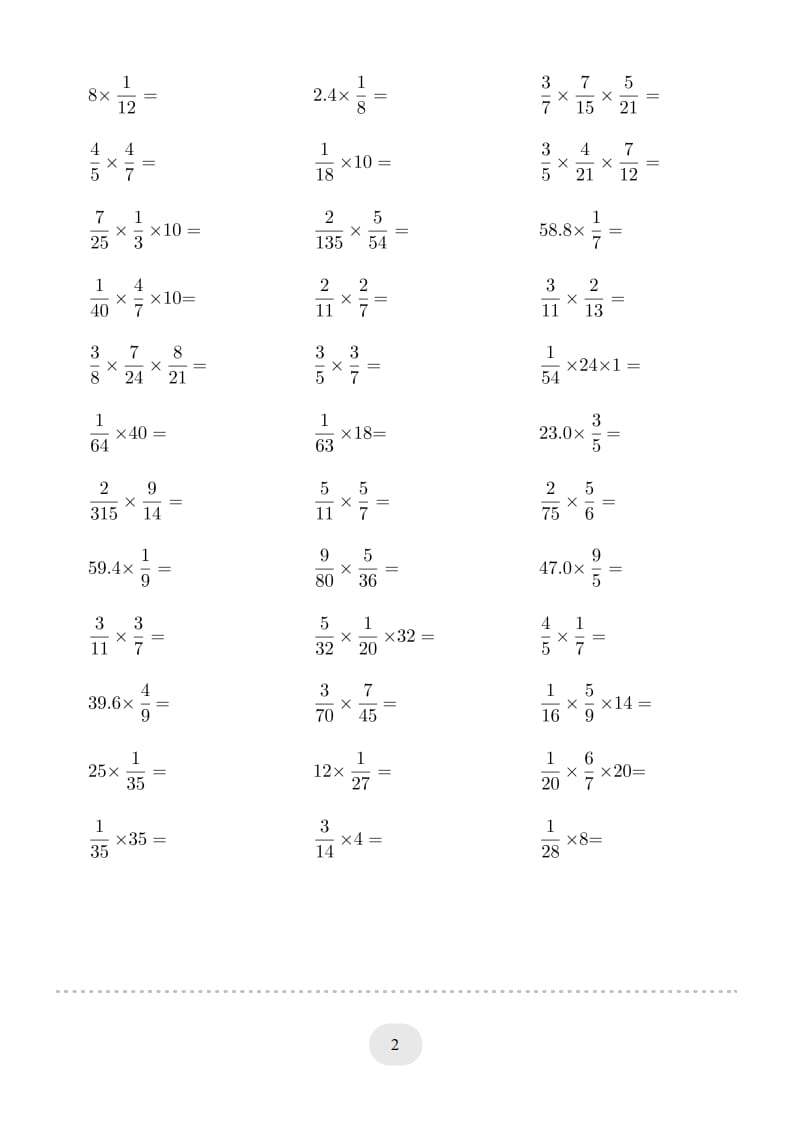 图片[2]-六年级数学上册▲口算题（分数乘法）连打版（人教版）-淘课榜