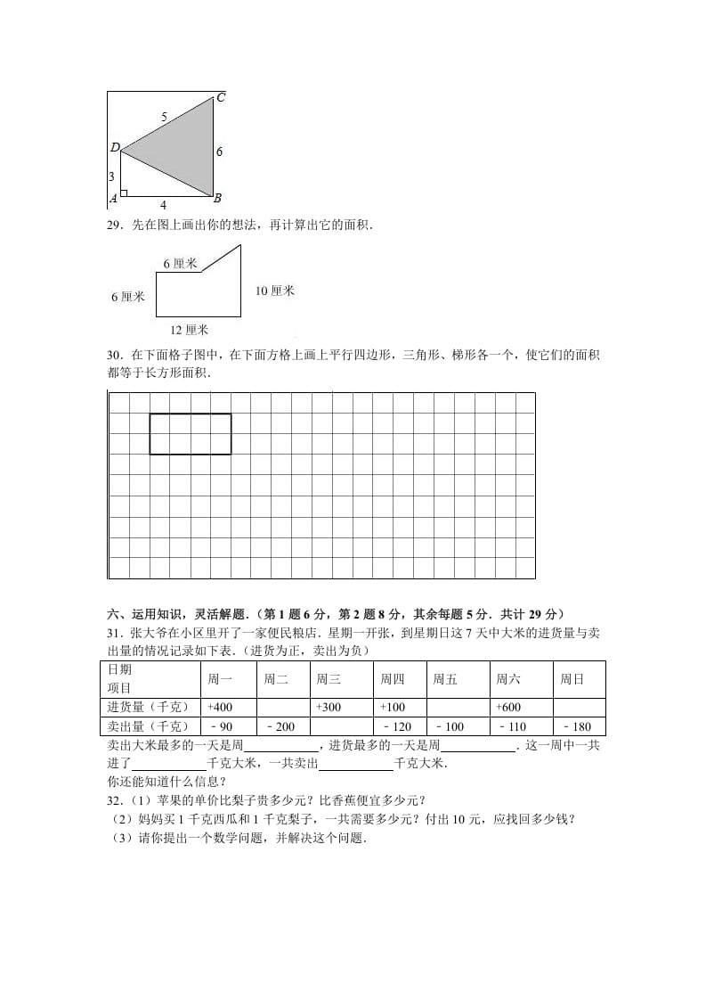 图片[3]-五年级数学下册苏教版下学期期中测试卷3-淘课榜