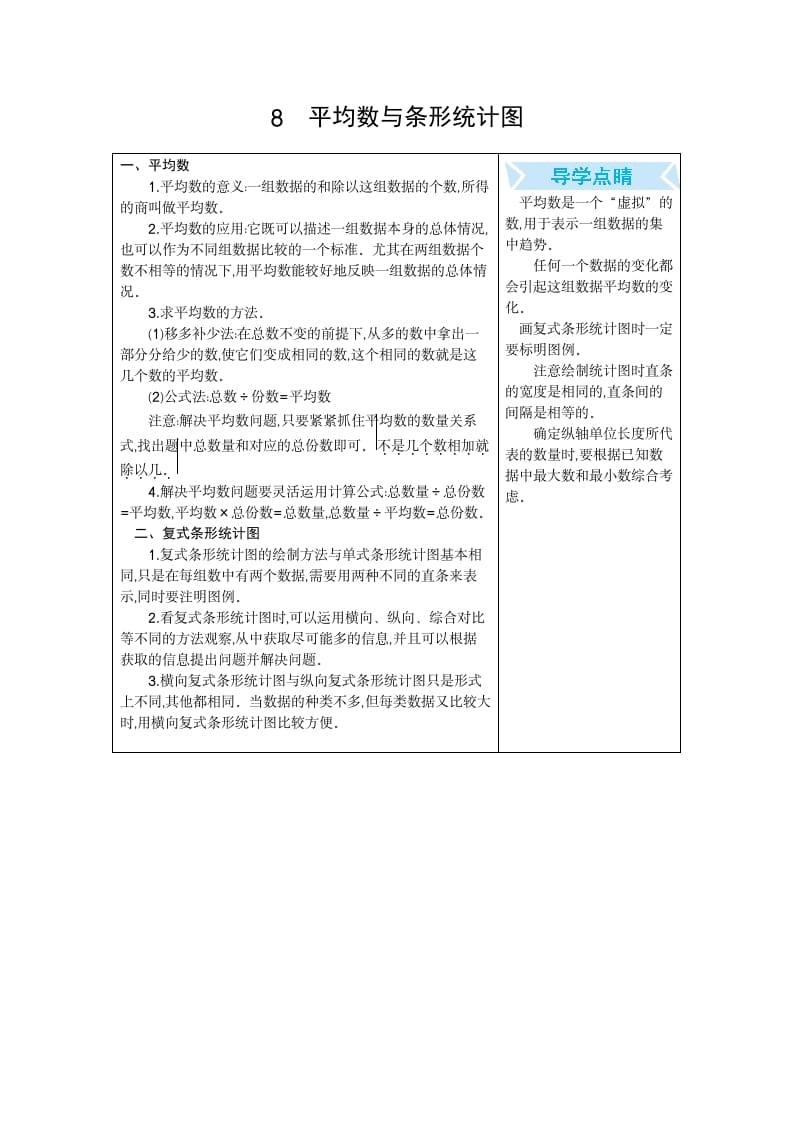 四年级数学下册8.平均数和条形统计图-淘课榜