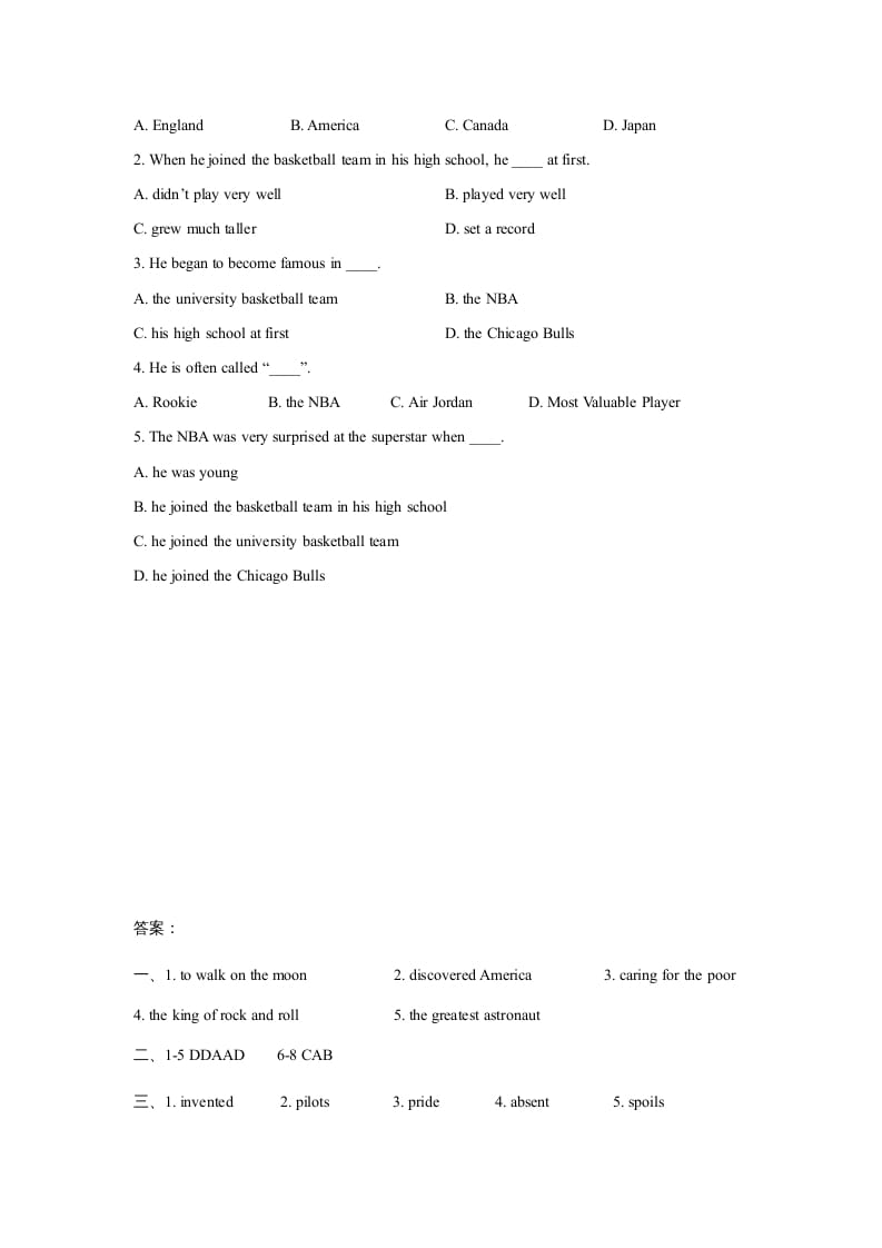 图片[3]-六年级英语上册Unit5FamousPeopleLesson2同步练习3（人教版一起点）-淘课榜