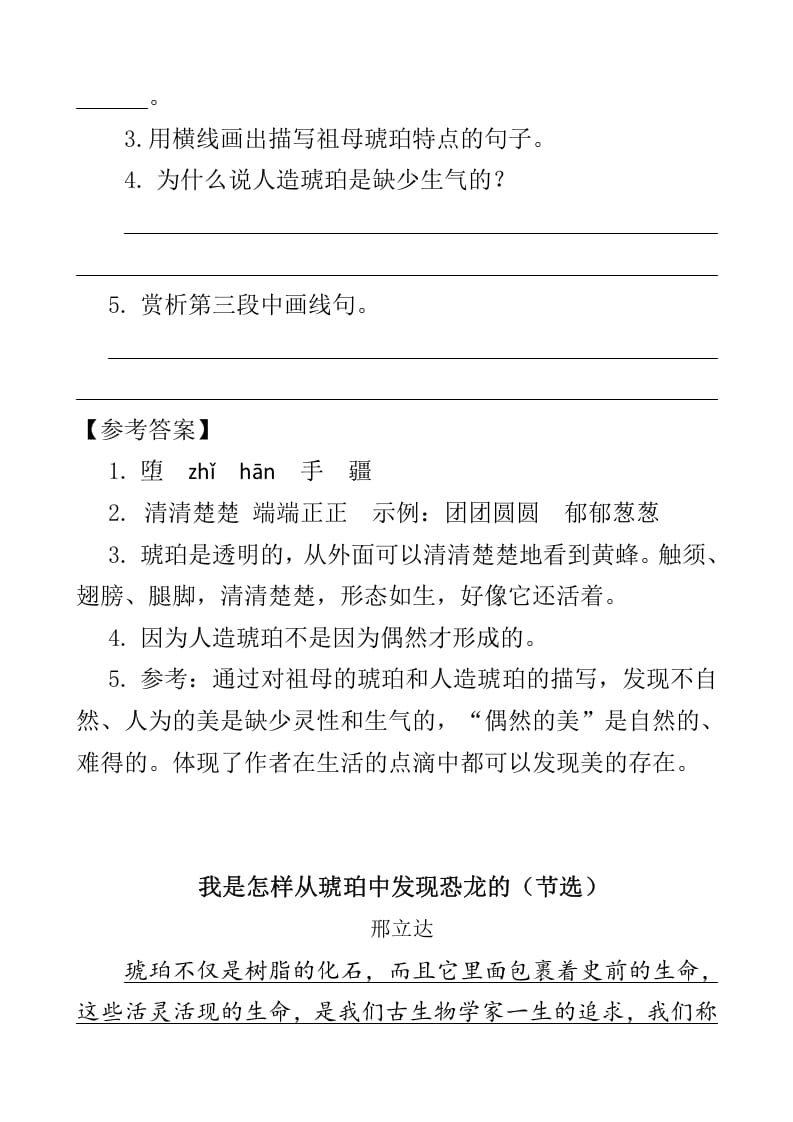图片[2]-四年级语文下册类文阅读-5琥珀-淘课榜