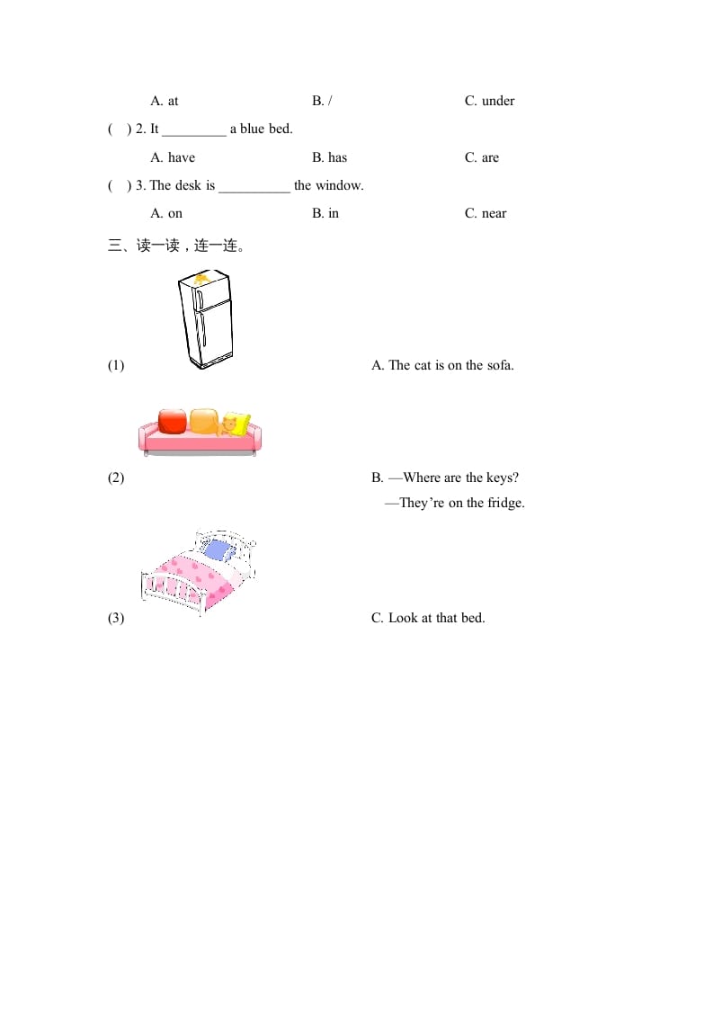 图片[2]-三年级英语上册Unit4_B_Let’s_learn同步习题（人教版一起点）-淘课榜
