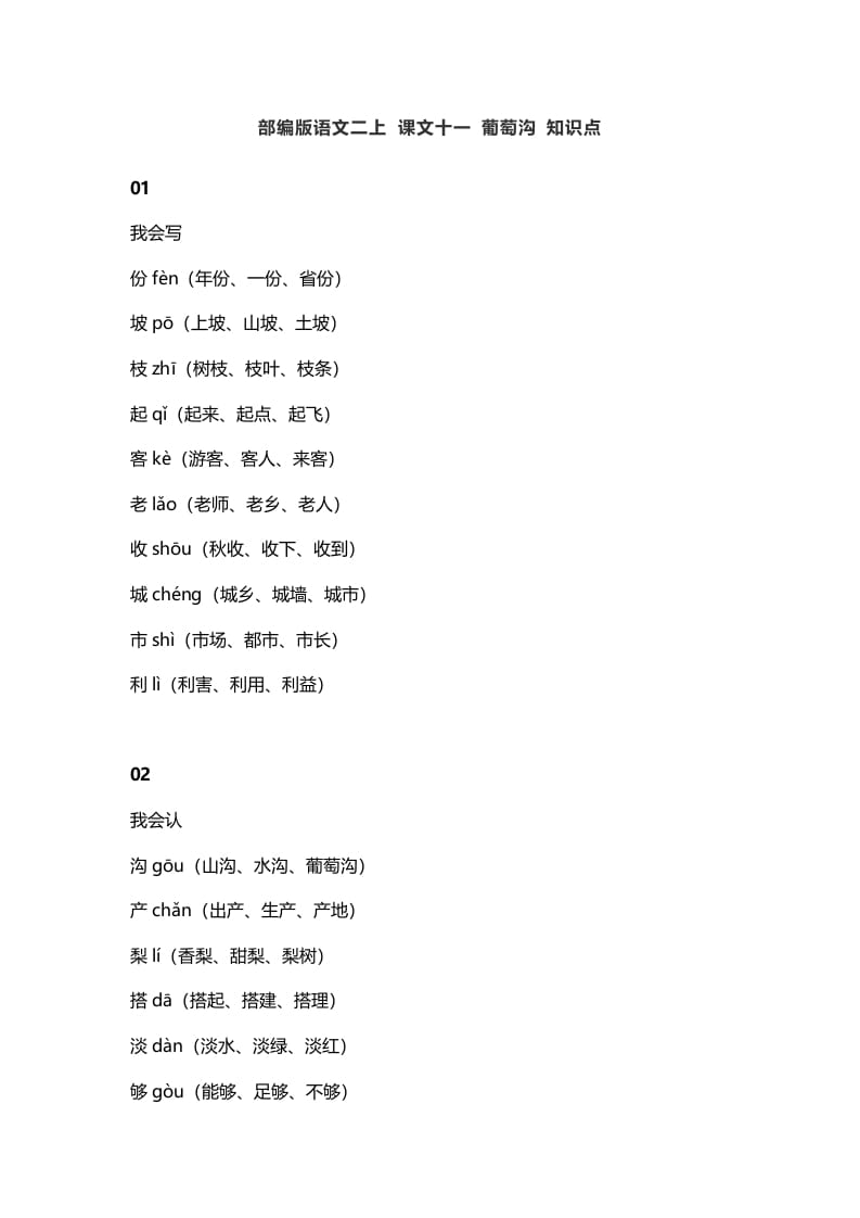 二年级语文上册15二上课文十一葡萄沟知识点（部编）-淘课榜