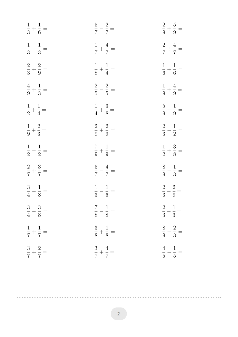 图片[2]-三年级数学上册口算题(分数的简单计算)1000题（人教版）-淘课榜