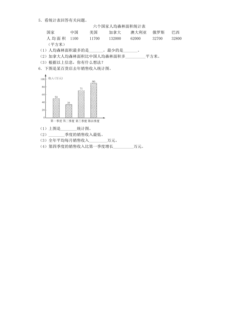 图片[2]-四年级数学上册练习题-统计表和条形统计图-（苏教版）-淘课榜