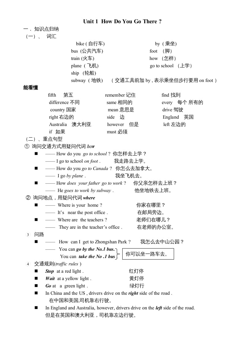 六年级英语上册知识点单元总结（人教版PEP）-淘课榜